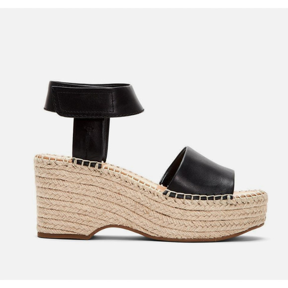 Frye Shoes - Frye  9.5 Amber Espadrille $148 Platform Wedges Leather Sandals Raffia Black